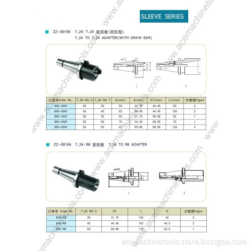 Sleeve Series 7: 24 to 7: 24 Adapter (WITH DRAW BAR) / 7: 24 to R8 Adapter